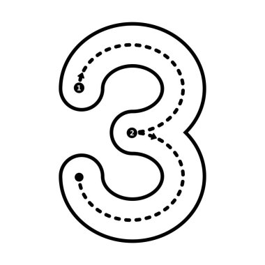 Anaokulu ve anaokulu öğrencileri için el yazısı etkinliği için noktalı matematik çalışma tablosunun 3 numaralı ön yazısının izini sürüyorum. 