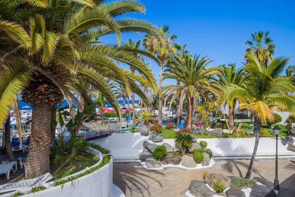 Tenerife, İspanya, 20 Aralık 2023, Lago Martianez plajı manzaralı. Puerto de la Cruz. Eğlence Parkı ve Martianez Gölü 'nde çok sayıda ada vardır. 