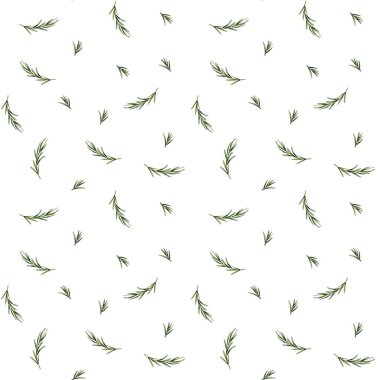 Beyaz arka planda biberiye filizi olan dikişsiz suluboya deseni. Tasarım, kumaş, tekstil, yapıştırma kitabı, duvar kağıdı, ambalaj kağıdı, hediye kutuları, tebrik kartları, arka plan.