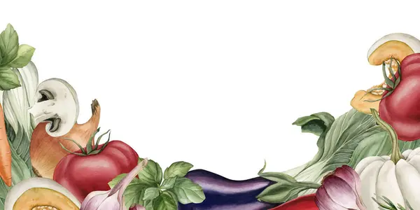 Vegetais Deliciosos Coloridos Frescos Ilustração Aquarela Horizontal Pintada Mão Isolada — Fotografia de Stock