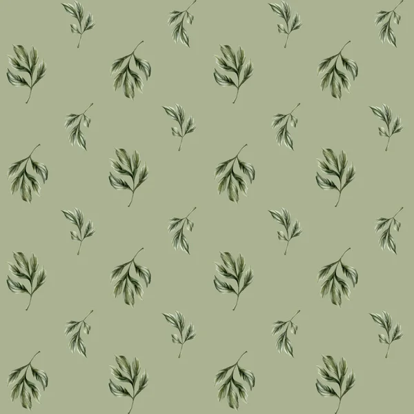 Padrão Sem Costura Aquarela Floral Com Folhas Peônia Verde Fundo — Fotografia de Stock