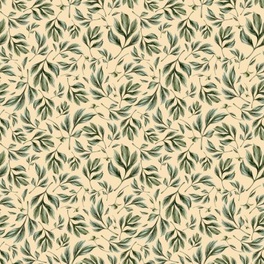 Açık pembe arka planda yeşil şakayık yaprakları olan dikişsiz çiçekli suluboya deseni. Tasarım, kumaş, tekstil, yapıştırma kitabı, duvar kağıdı, ambalaj kağıdı, hediye kutuları, tebrik kartları, arka plan.