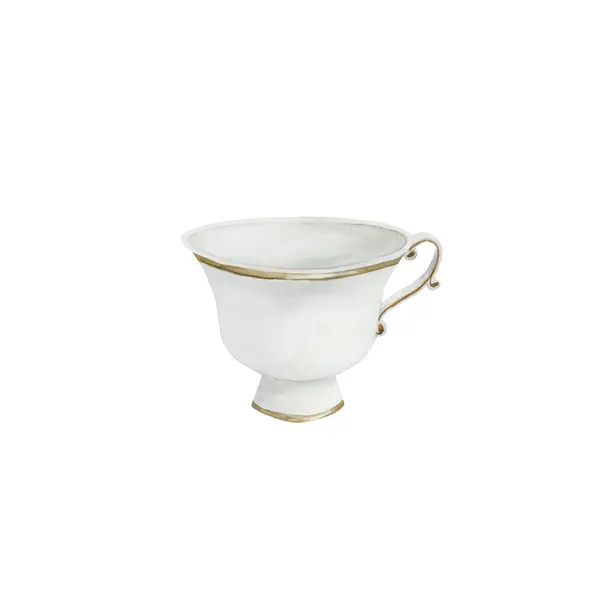 Altın Yaldızlı Beyaz Porselen Çay Fincanı Viktorya Tarzı Beyaz Arka — Stok fotoğraf