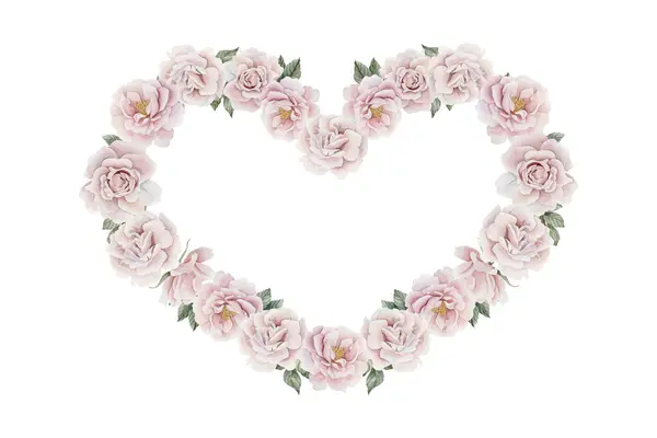 Yapraklı Pembe Gül Kalçası Çiçekleri Kalp Şeklinde Viktorya Tarzı Beyaz — Stok fotoğraf