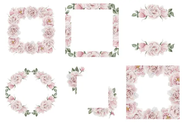 Набір Рамок Рожевих Троянд Хіп Хопу Листям Вікторіанський Стиль Троянд — стокове фото