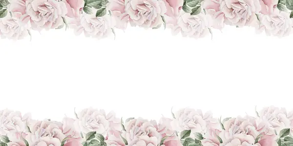 Горизонтальна Безшовна Облямівка Рожевих Троянд Хіп Хопу Листям Вікторіанський Стиль — стокове фото