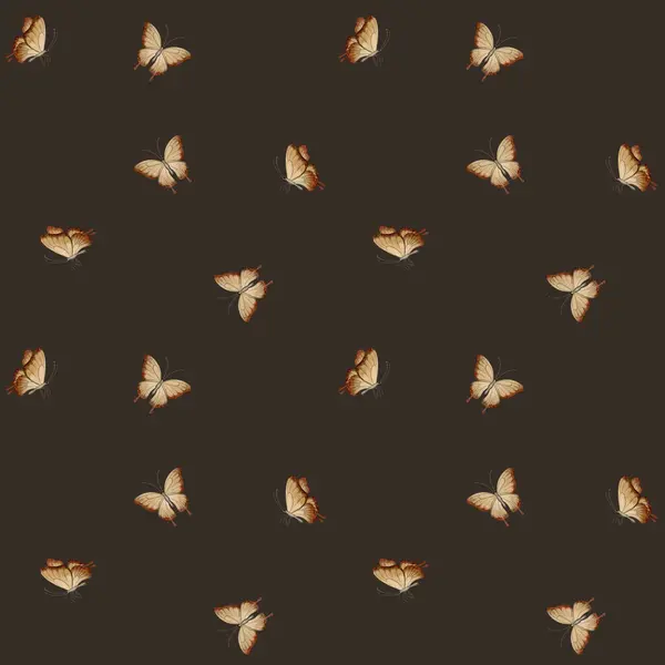 Bruna Fjärilar Akvarell Sömlös Minimalistisk Mönster Mörk Bakgrund För Användning — Stockfoto