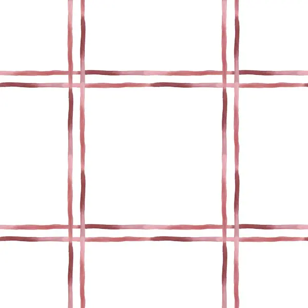 Красный Клетчатый Акварель Бесшовный Узор Белом Фоне Полосками Столового Текстиля — стоковое фото