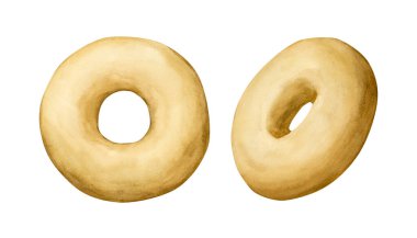 Donut Clip Sanat Seti. Tatlı yemek tatlısı. Suluboya el resmi beyaz arka planda izole edilmiş leziz tekstil, çocuk dekorasyonu, çocuk doğum günü partisi, bebek partisi, elbise kumaşı, fırın için.