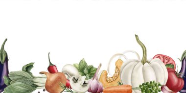 Taze sebzeler ve baharatlar sınırsız. Suluboya el resmi izole yemek kitabı, mutfak masası tekstili, sos paketi, lezzetli kumaş, yemek tarifi kitabı, kart, etiket