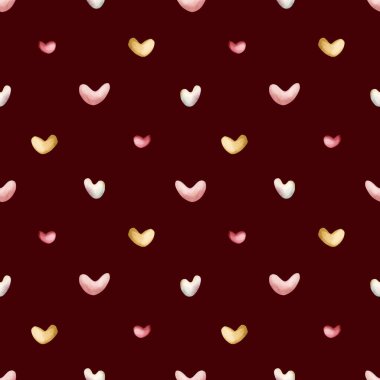 Sevimli kalpler. Çocuklar için koyu arka planda suluboya minimalistik basit kusursuz desen bebek bakımı tekstil kumaşı, ambalaj kağıdı, kaprisli büyüleyici kız tasarımı, pastel nötr coquette tarzı