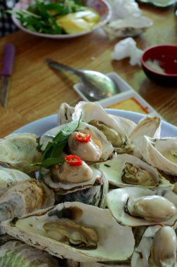 Restoranda taze istiridye.