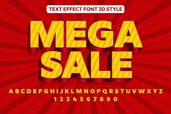 3d text effect mega sale vector red  yellow background