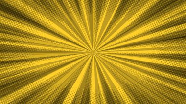 Işınlar ve yarım ton noktalarıyla sarı çizgi roman yakınlaştırma arkaplanı.