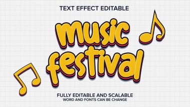 3d metin efekti müzik festivali vektörü düzenlenebilir
