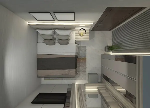 Modern Bedroom Floorplan Layout One Bed Room Include Queen Bed — Stock Photo, Image