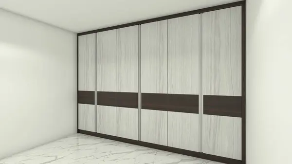 Modern and minimalist wardrobe cabinet design with wooden furnishing. Suitable for interior bedroom and walk-in closet.