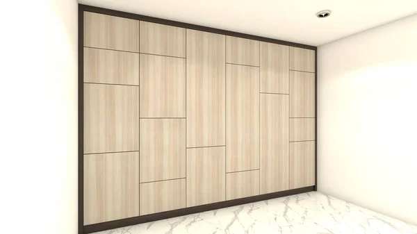 Clothes wardrobe cabinet design in the brighter room, using wooden furnishing. Suitable for interior bedroom and walk-in closet.
