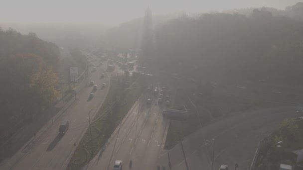 Transportutbyten Vägar Biltrafik Flygfotografering Drönarbilder Solig Dag Broar Och Trafik — Stockvideo