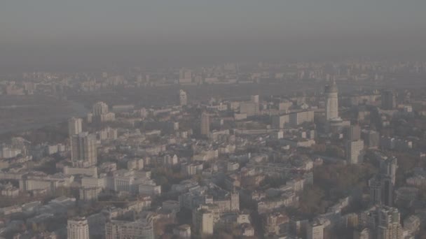 Kyiv Merkezi Pechersk Güneşli Bir Sonbahar Günü Sis Çözünürlüğünde Havadan — Stok video