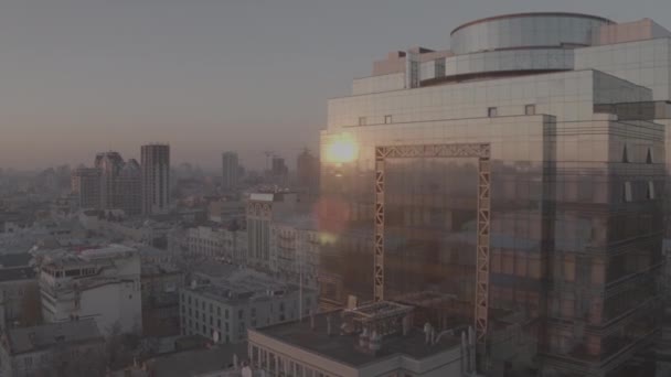 Ukraine Kyiv Aerial Footage Resolution Leonardo Business Center Sunset Autumn — Stock Video