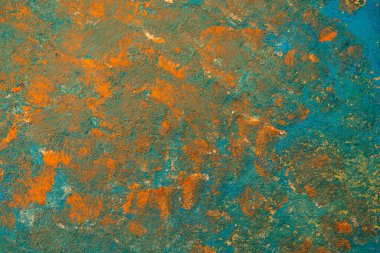 Turkuaz renkli doku arkaplanı. Turkuaz arka plan ve turuncu noktalar. Ekran koruyucu doku rengi. Arka planda rahatlama ve doku.