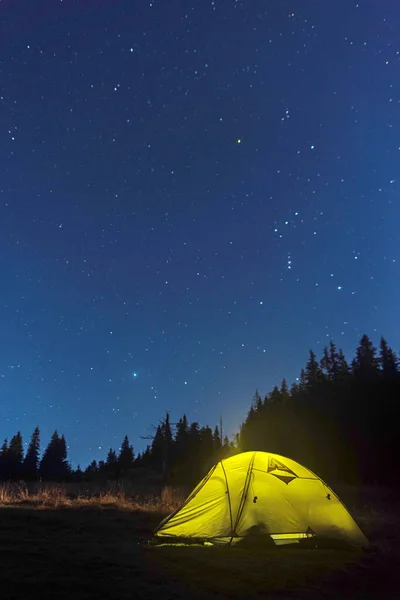 Luminous Tourist Tent Starry Sky Tourist Tent Night Forest Starry — Stock Photo, Image