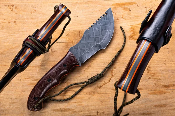 Nóż Cięcia Kości Nóż Przetrwania Zdjęcie Noża Pod Trzema Kątami — Zdjęcie stockowe