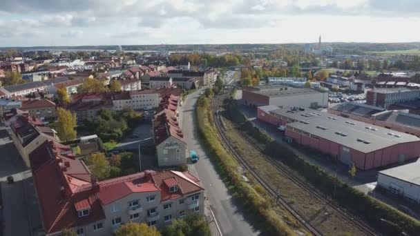Медленно Растущие Кадры Над Небольшим Шведским Городом Никопинг Холодный Солнечный — стоковое видео