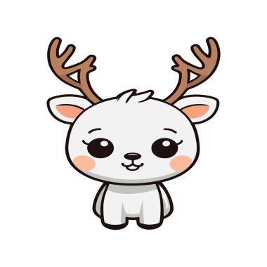 Vektör çizgi film tarzı şirin küçük beyaz geyik