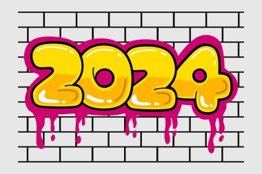 2024 vektör numarası Grafiti el çizimi