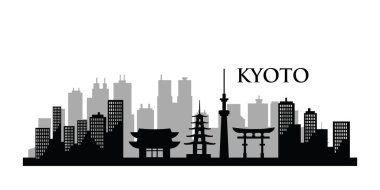 Kyoto şehrinin silueti. Turizm sunumları, afişler, pankartlar veya web sitelerinde kullanılacak vektör illüstrasyon tasarımı