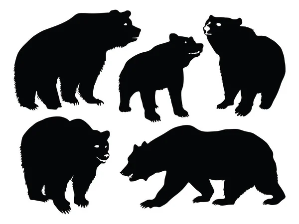Ursos Silhueta Dentro Uma Coleção Silhueta Animal — Vetor de Stock