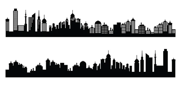 Silhouette Skyscrapers Modern Flat City Architecture Urban City Landscape Illustrations — Stock Vector