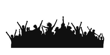 Parti kutlamalarında neşeli bir kalabalığın silueti. Vektör resmi.