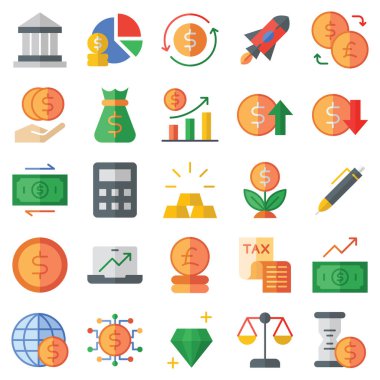 Bir set paketi ekonomi düz simge seti. Koleksiyonda iş geliştirmeleri, programlama, web tasarımı, uygulama tasarımı ve daha fazlası yer alıyor..