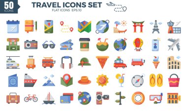 Seyahat simgesi (düz). Vektör Resimleri