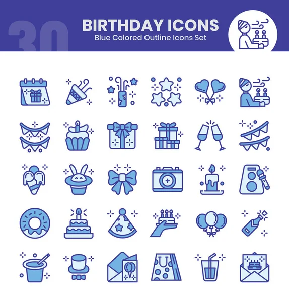 Stock vector Bitrhday blue colored outline icons set.Vector illustration