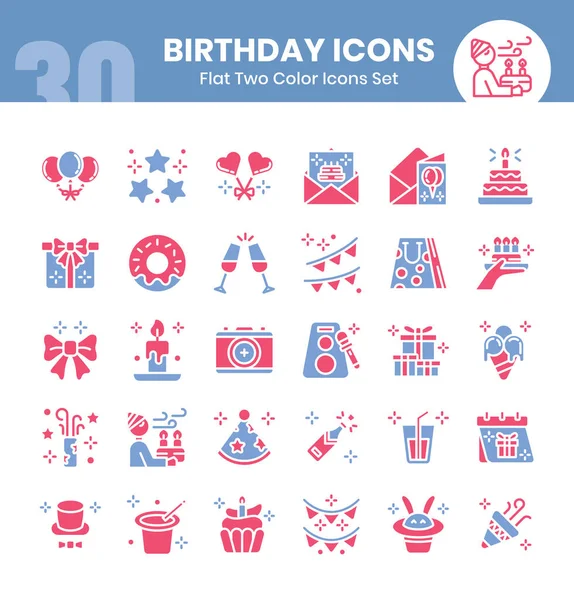 stock vector Bitrhday flat two color icons set.