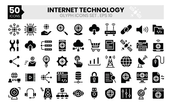 Conjunto Iconos Glifo Tecnología Internet — Archivo Imágenes Vectoriales