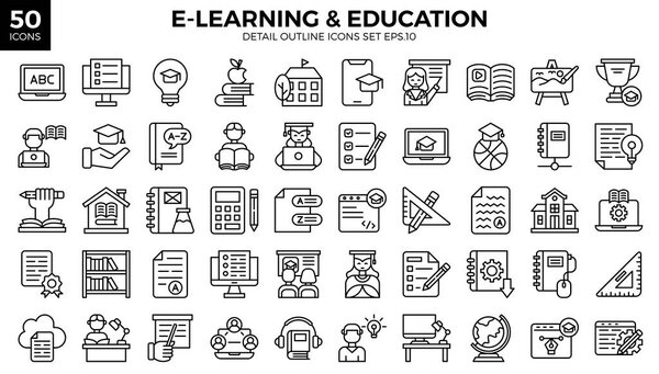 E-learning and education outline icons set.