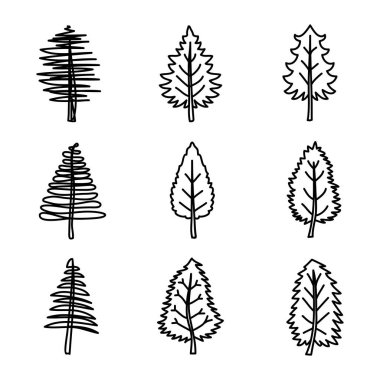 Vektör soyut Noel ağaçları seti. El yapımı koleksiyon