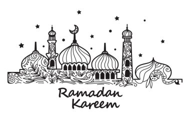 Ramazan 'da İslam' da oruç tutmak için el çizimi dekoratif cami arkaplan çizimi
