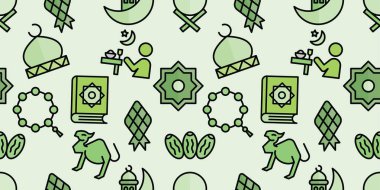 Kusursuz desen Ramazan Kareem elemanları yeşil renk arkaplanı