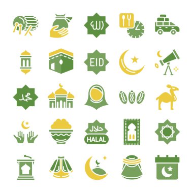 Ramazan ikonları. Düz simge biçimi. Vektör illüstrasyonu