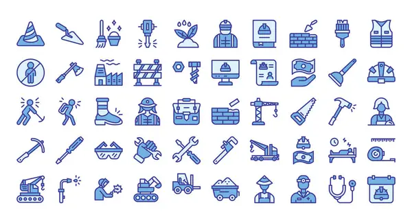 Labor Day Icons Bundle Blue Farbe Umreißen Symbole Stil Vektorillustration Stockvektor