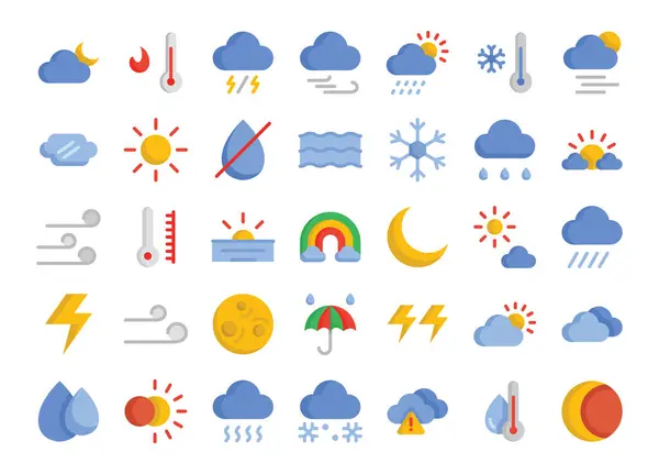 stock vector Weather flat icons set. The collection includes in business, UI UX, social media and website.