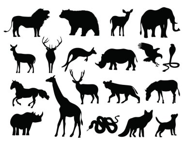 Siluet hayvan koleksiyonu. Vektör illüstrasyonu.