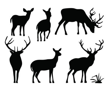 Siluet ren geyiği koleksiyonu. Vektör illüstrasyonu