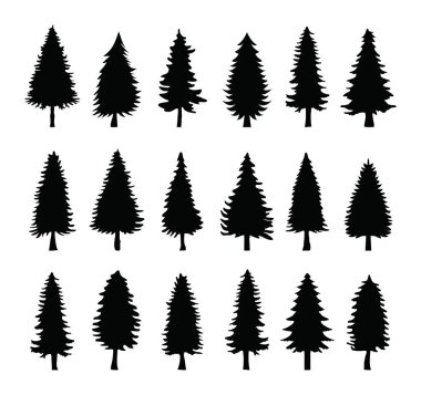 Siluet ağaç koleksiyonu. Vektör illüstrasyonu